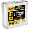 Core Tarps 30 ft x 0.5 mm H x 30 ft W Heavy Duty 10 Mil Tarp, White, Polyethylene CT-604-30X30